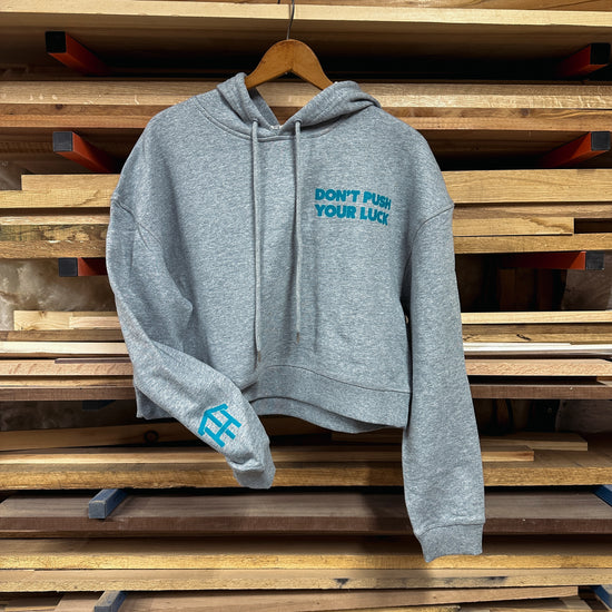 Don't Push Your Luck Crop Hoodie | Gray & Teal