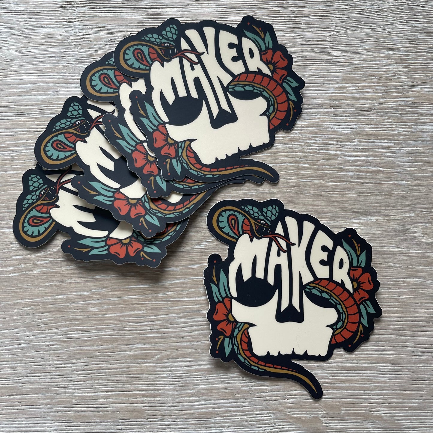 Maker Skull Snake Sticker – The House of Timber
